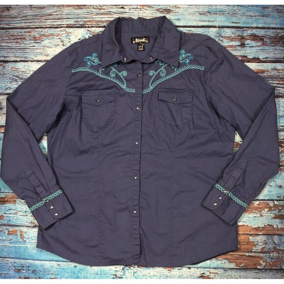 ADIKTD shirt womens size 2X blue long sleeve Button Front RLS - Picture 2 of 6